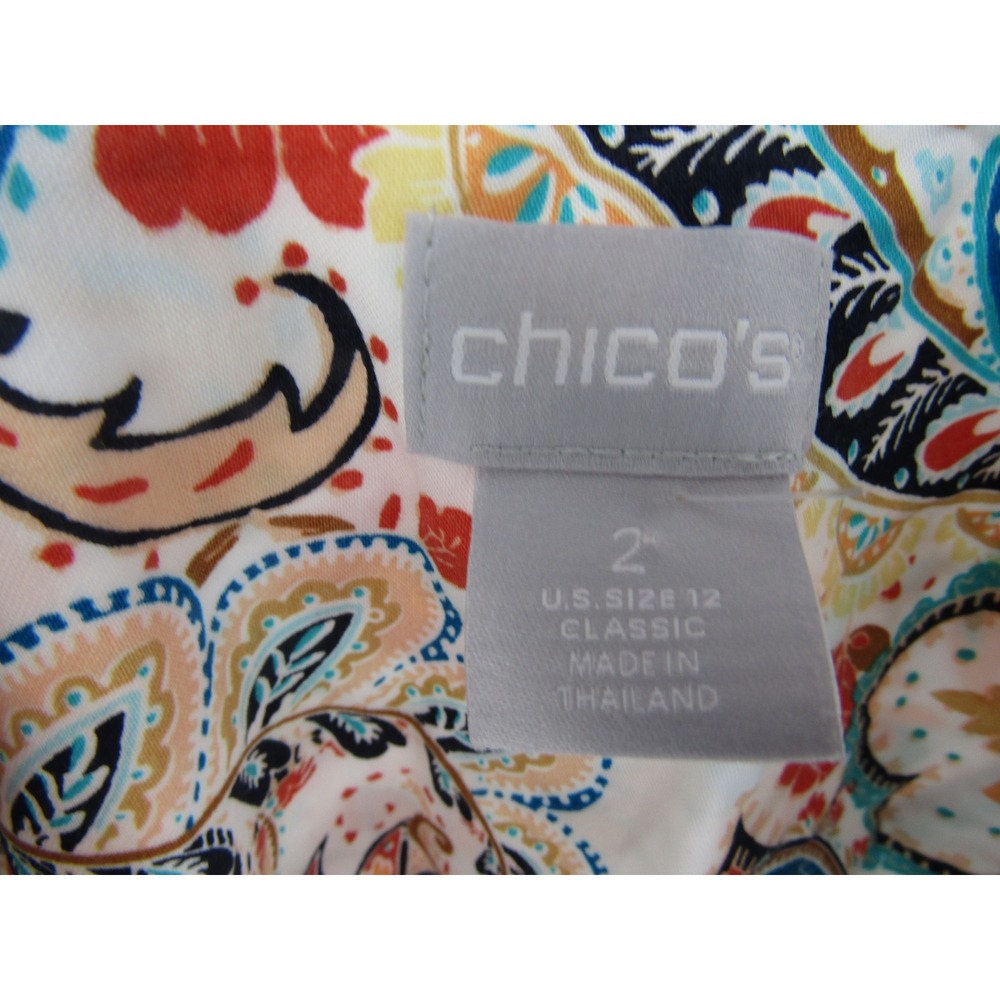 Chico's Button Down Shirt Womens 2 White Paisley No-Iron Chic Stretch Blouse - Picture 5 of 10